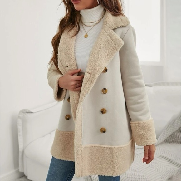 - New faux Sherpa lined jacket suede double breasted jacket - Picture 5 of 6